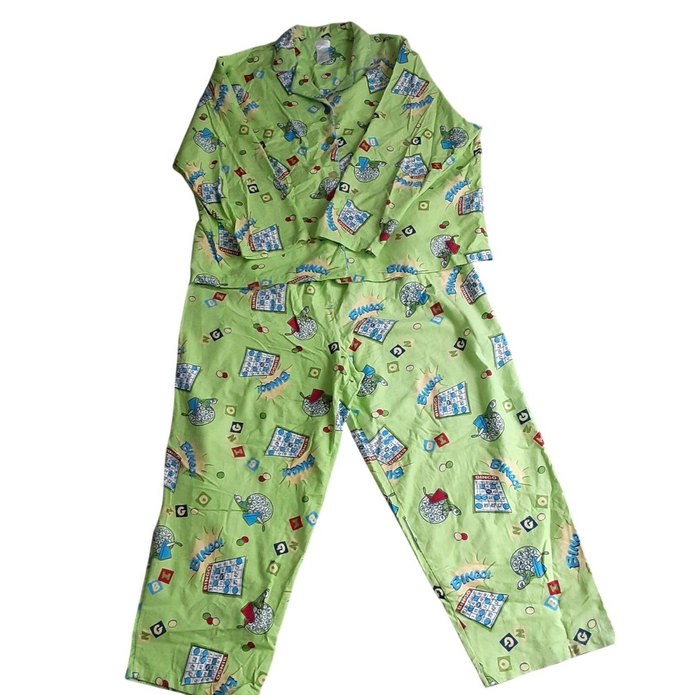 Secret Treasures Pajamas Bingo Flannel Set 100% Cotton Green Women's Plus 3X